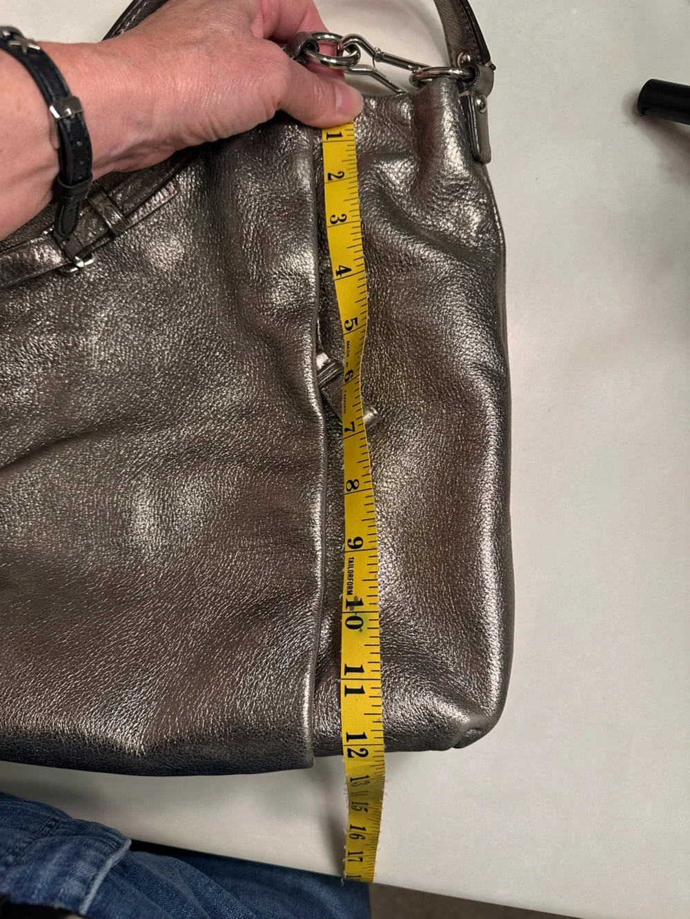 Coach Madison Metallic Pewter Pebbled Leather Crossbody - Picture 13 of 16
